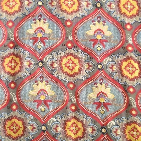 Red Blue Gold Rectangular Mosaic Print Patterned Scarf Holiday Retro Dressy - Picture 4 of 9